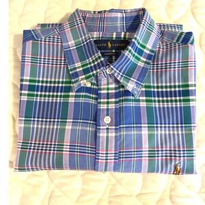 Ralph Lauren Classic Fit Plaid Short‎ Sleeve Button Up Shirt Casual Large